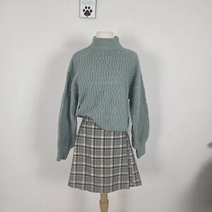 Chelsea & Violet Sage Green Cable Knit Turtleneck Sweater